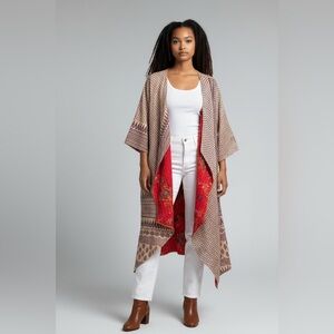 132 KANTHA Fitted Long 3/4 Sleeve Cardigan Reversible Handmade one of a kind 🌸